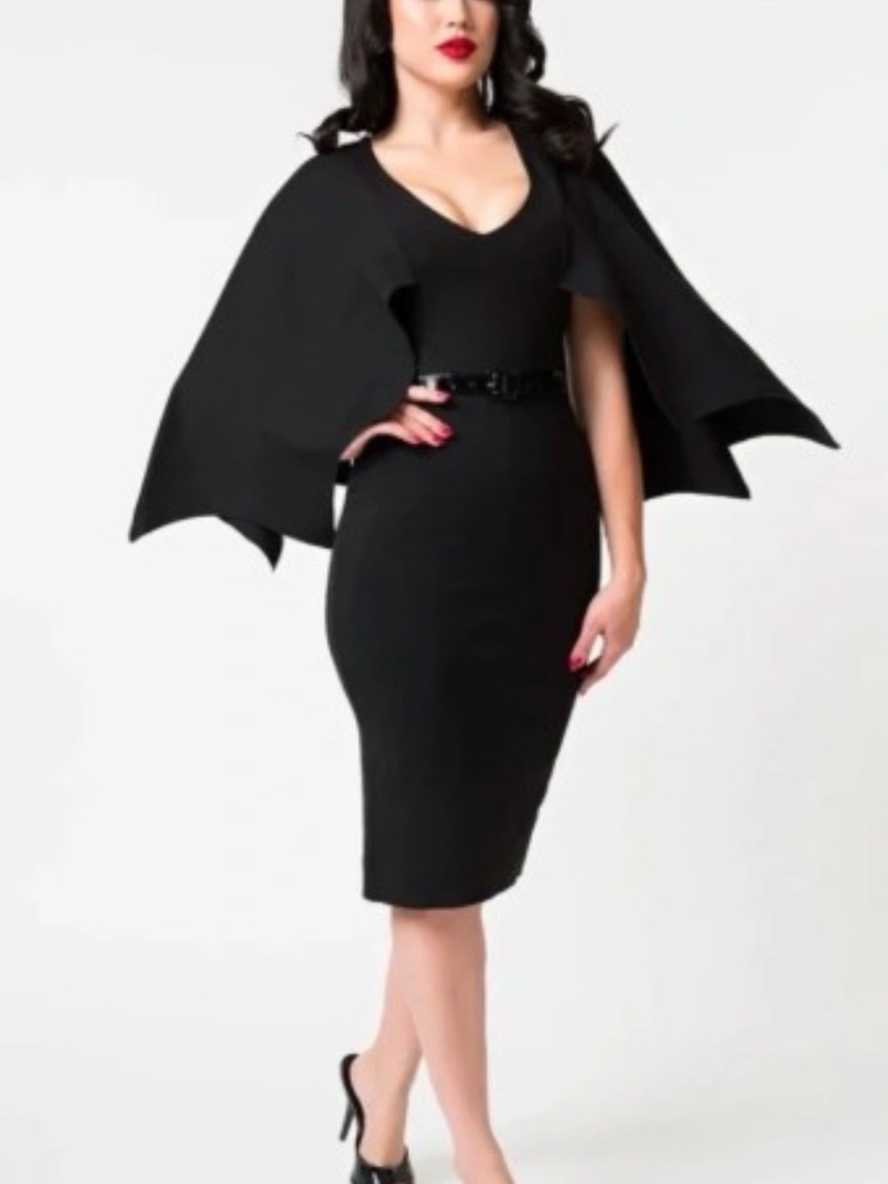 Black Cape Wiggle Dress - Women